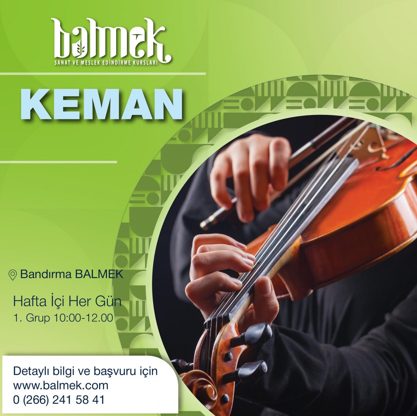 Keman Eğitimi (1.Grup) Hafta İçi Her Gün / Bandırma BALMEK