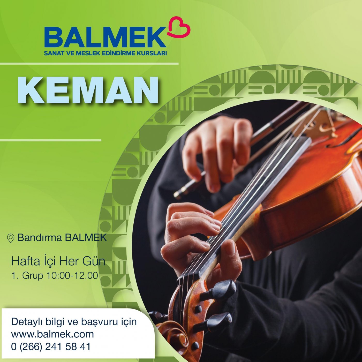 Keman Eğitimi (1.Grup) Hafta İçi Her Gün / Bandırma BALMEK