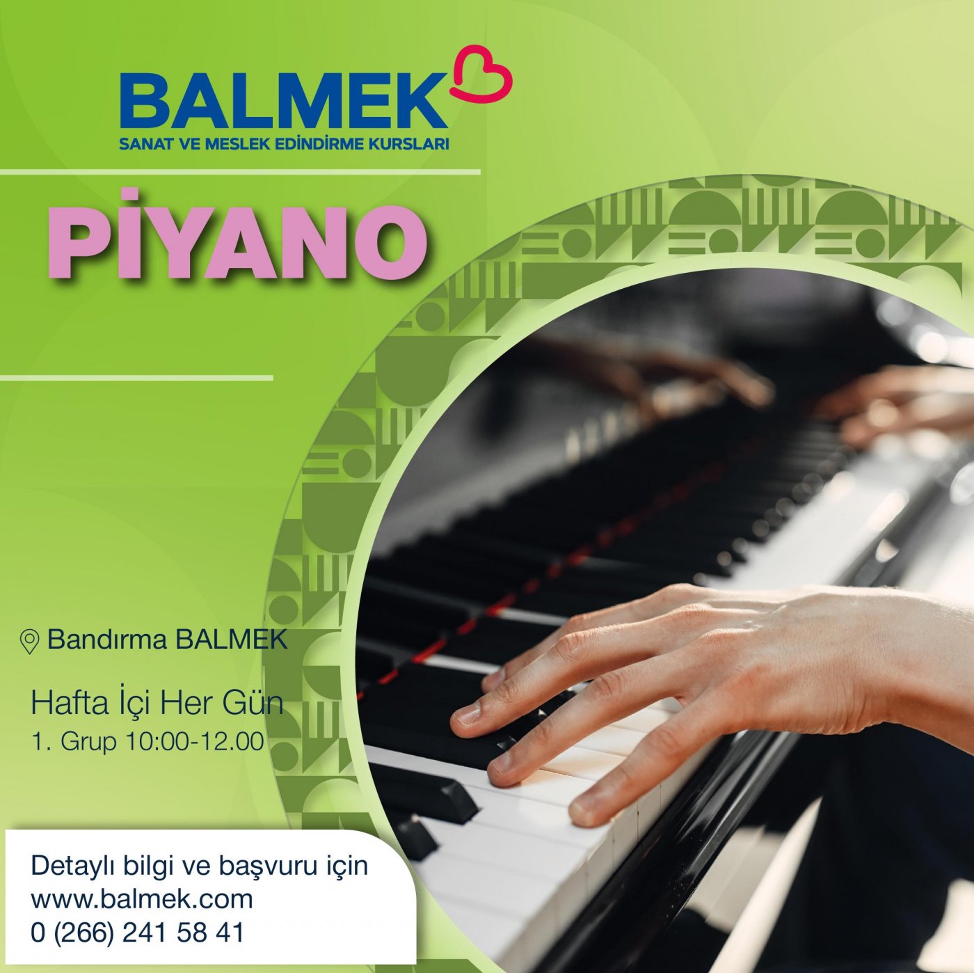 Piyano Eğitimi (1. Grup) Hafta İçi Her Gün / Bandırma BALMEK